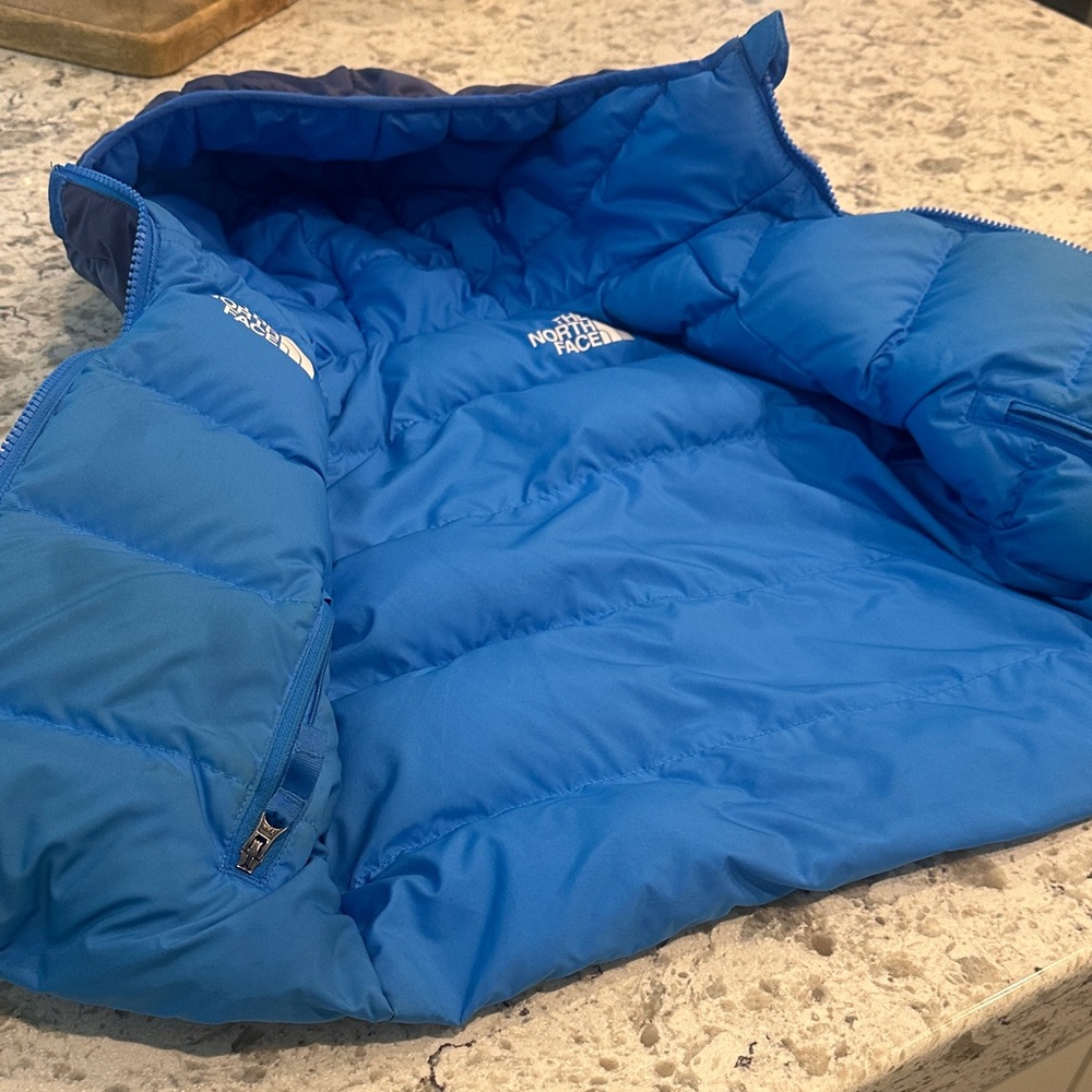 Kids, Size 6, The North Face Navy and Sky Blue Hooded Jacket - Picture 5 of 7